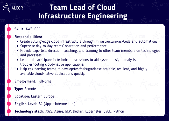 Team Lead of Cloud Infrastructure Engineering - Alcor BPO